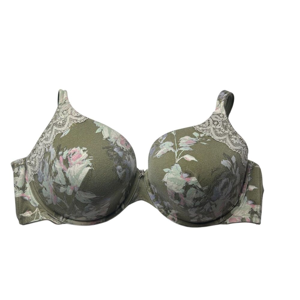 Cacique Green lace Floral Lined bra 44DDD 44F